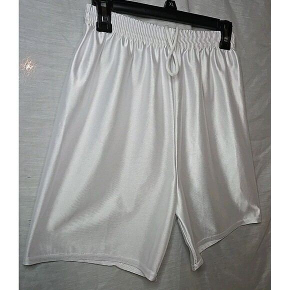 Vintage Dodger Shiny Shorts Elastic Drawstring, Sz Medium, White USA Made - Picture 2 of 7